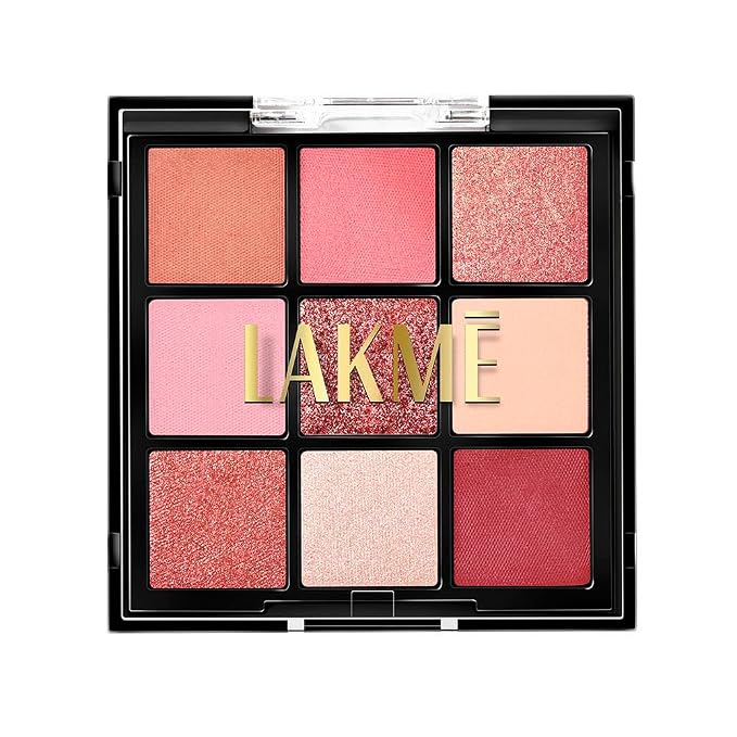 LAKME 9 in 1 Eyeshadow Palette, Blush Bloom, 11.7g, for Glamorous Eye Makeup, with One-Stroke Payoff & Blendable Formula, Matte Shimmer Metallic Shades, for Women