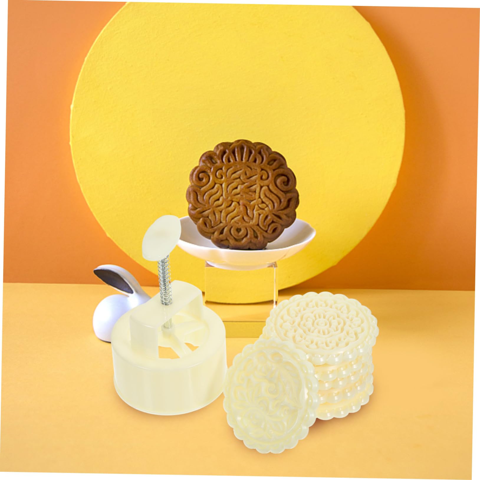 Molde para Pastel de Luna Reutilizable de Plástico Beige, 1 Juego | Estampas Variadas, Color Beige que No se Desvanece, Apto para Galletas y Repostería