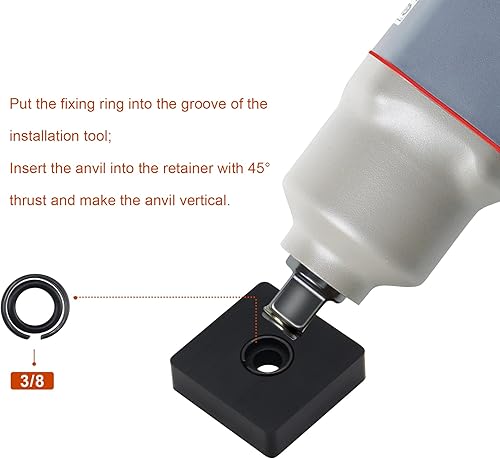Miniatura 2 de Clip de retención de llave de impacto de 3/8 pulgadas con junta tórica, incluye herramienta de instalación de anillo de retención de yunque (paquete