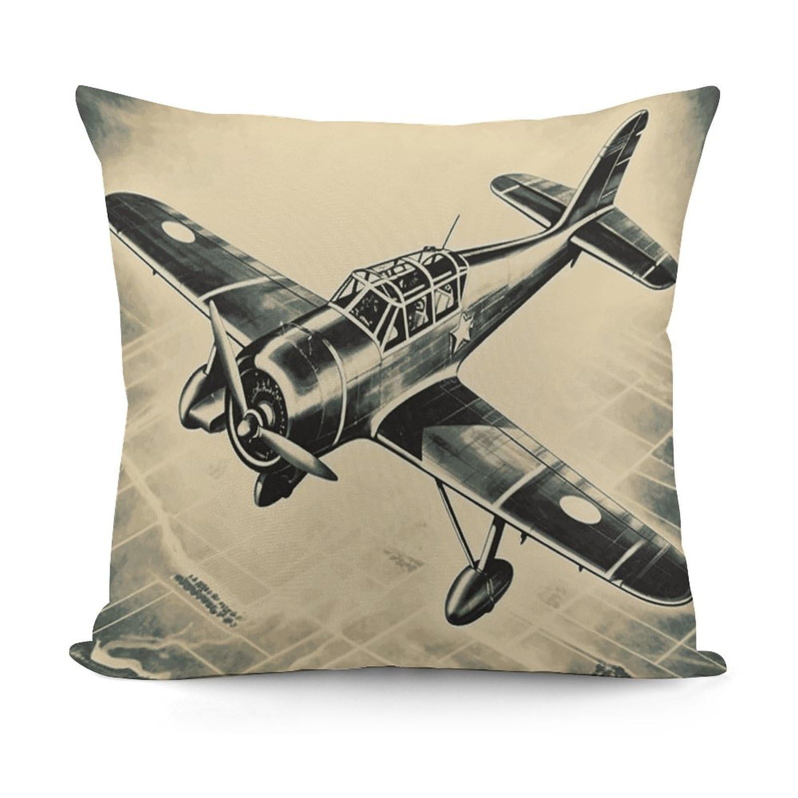 VstaDank Retro Airplane Pillow Covers Soft Plush Decorative Square Pillow Cover Modern Breathable Pillowcases Pillowcase with Invisible Zipper 18x18 Inches for Sofa Living Room