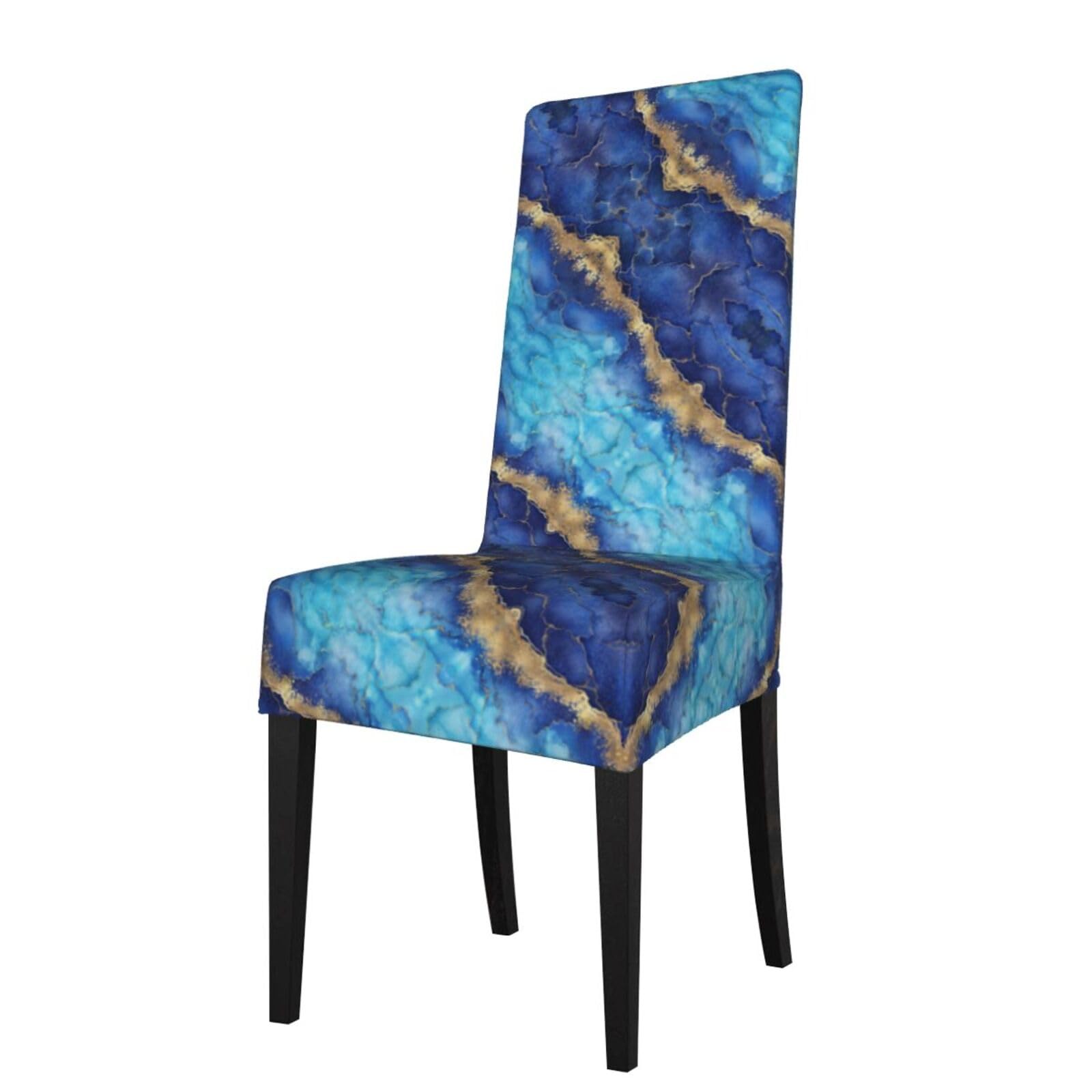Lkymoh As Picture Blue Marble Abstract Gold, Chair Covers Stretch Chair Slipcovers For Dining Room, For Party Pet Protection Universal Fit Soft Polyester
