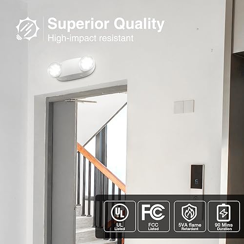 Vista 21 de FREELICHT Paquete de 4 luces de emergencia para negocios, con batería de respaldo, cable duro, certificado UL 924, CA 120/277V, iluminación