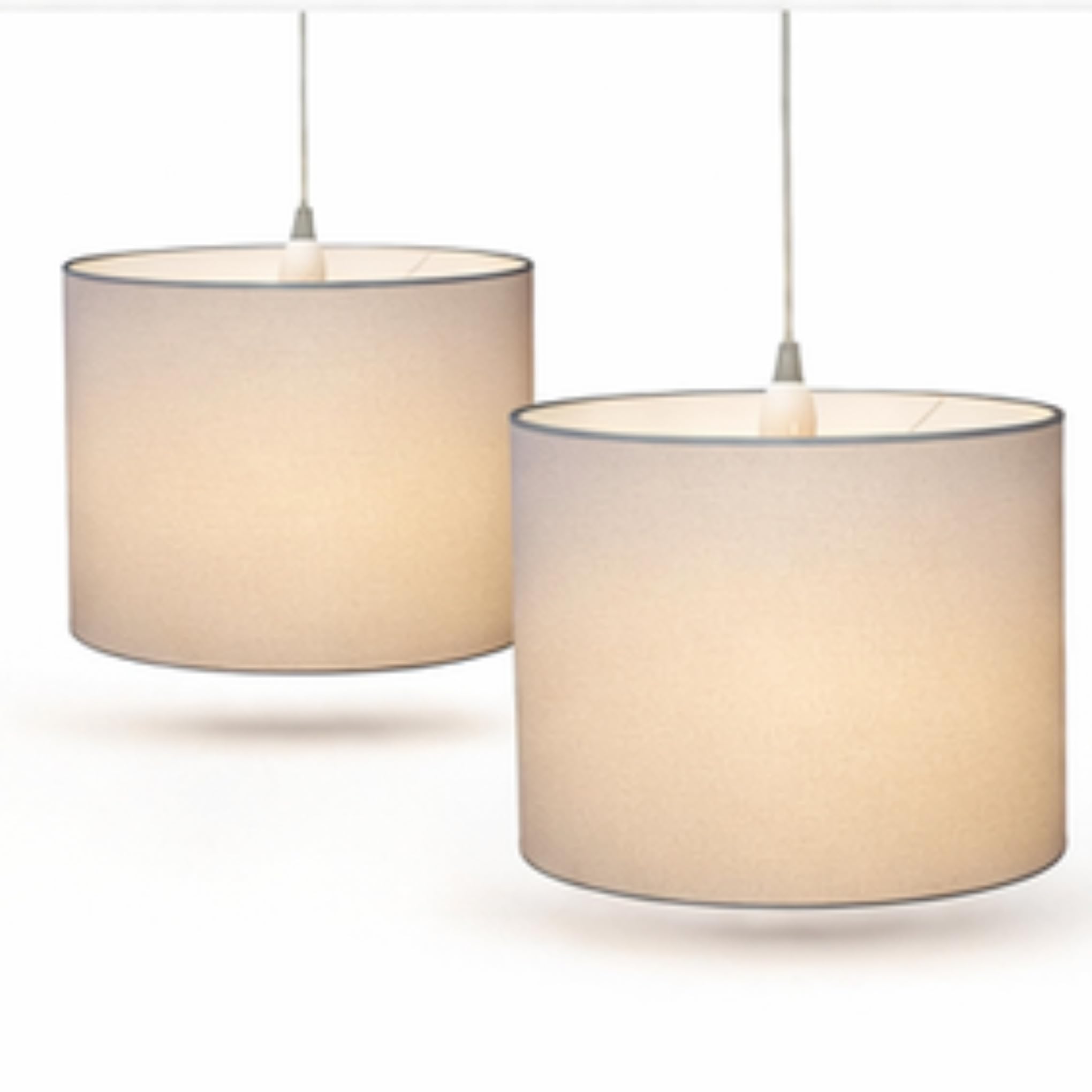 Modern Ceiling Light Shade – Beige Grey Drum Lampshade 25cm (10") – Easy Fit Pendant or Table Lamp Shade – Fabric Cylinder Light Shade – Pack of 2