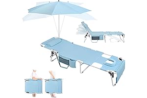 Tanning Chair with Umbrella for Adults, Sunbathing Chair with UPF 50+ 360° Adjustable Large Umbrella