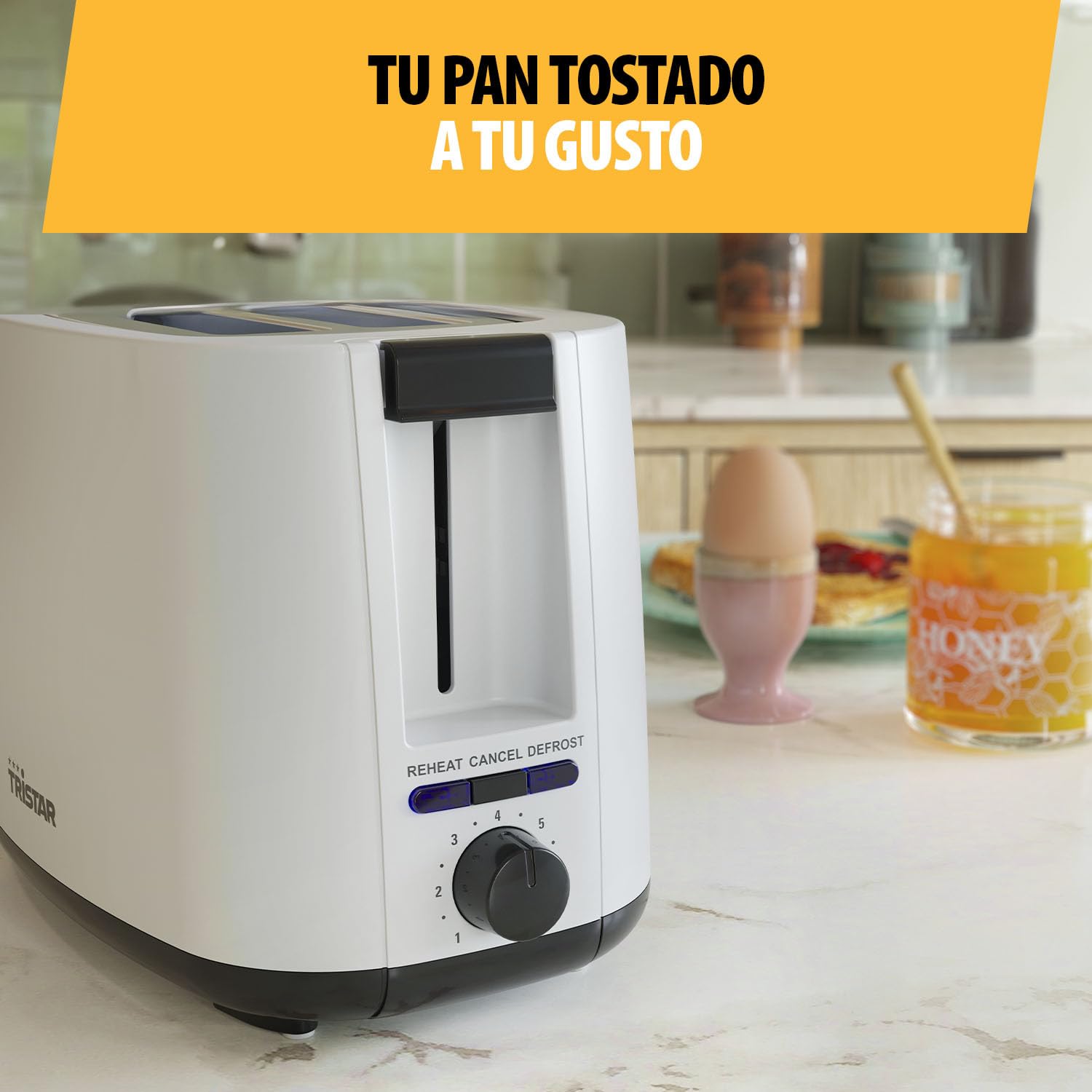 Tristar Tostadora, 2 ranuras, 7 niveles de tostado, accesorio para panecillos, funciones de descongelación, elevación, centrado y desconexión, blanco, BR-1055