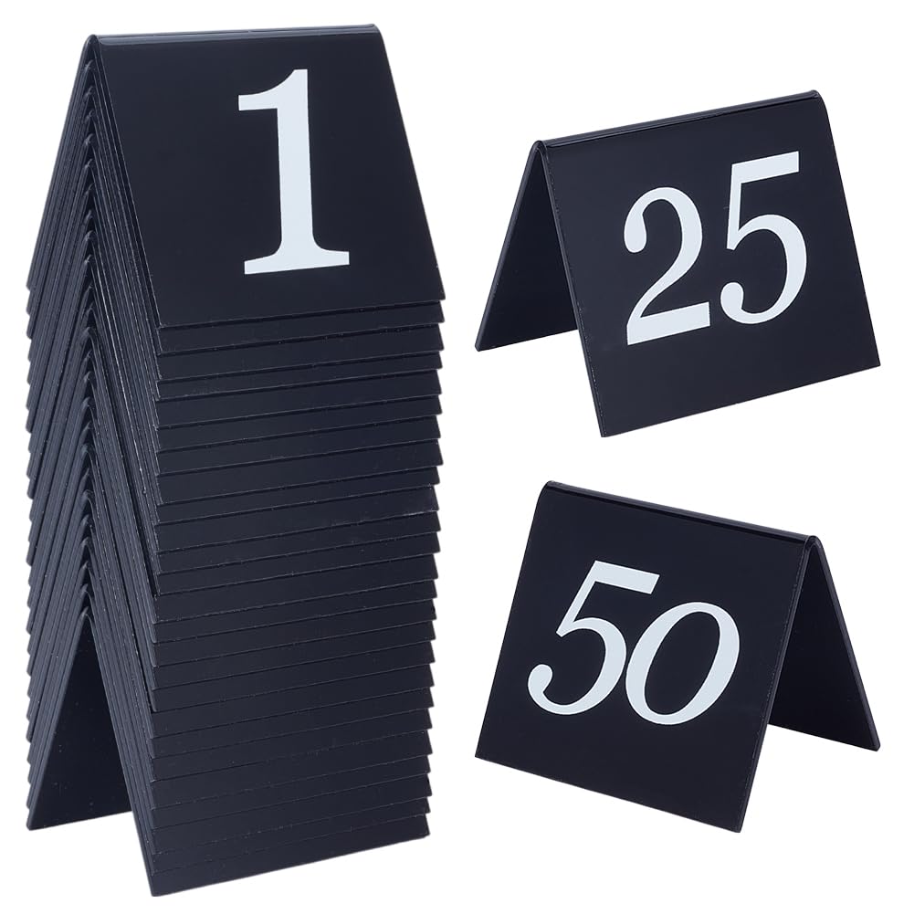 OLYCRAFT 50 Stück Acryl Tischnummernschilder Im Zeltstil 1 50 doppelseitige Schwarze Tischnummernschilder Acryl Zelt Tischnummernständer Schilder 5.3x6.3x4.9cm Für Hochzeitsfeiern Bankette Empfänge