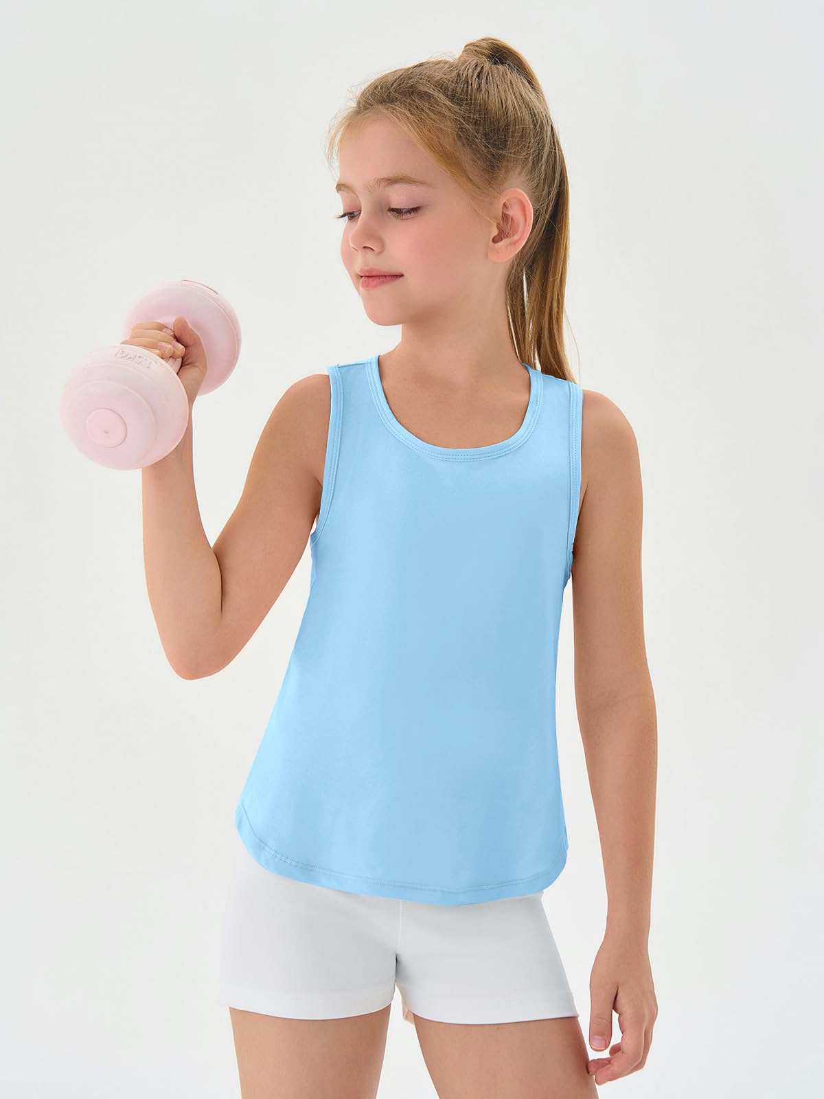 Haloumoning Canottiera sportiva da bambina, senza maniche, per allenamento, corsa, 5-14 anni