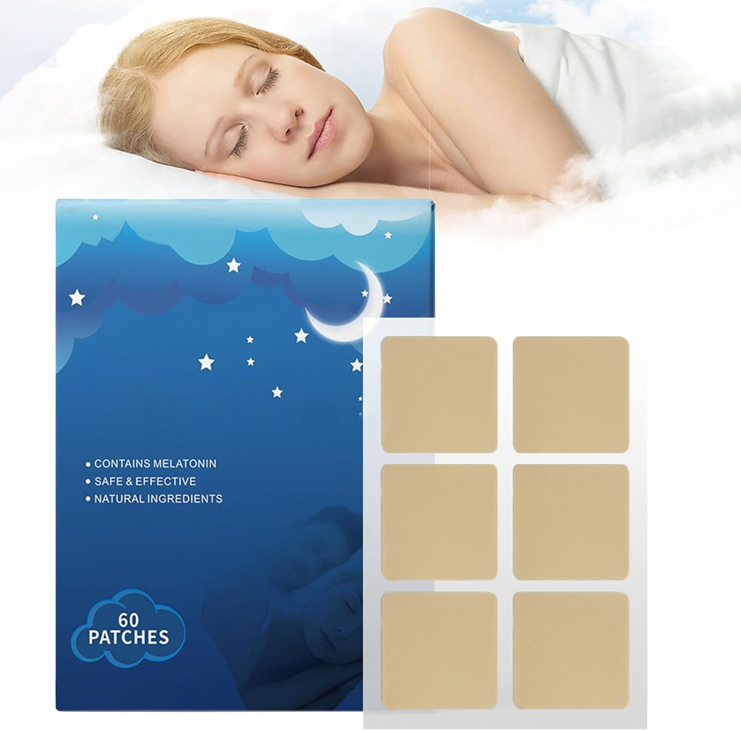 Sleep Support Patches 60pcs Patchs，Extra Strong,Long-Lasting Nighttime Comfort for Men and Women,Contains Melatonin，Natural Sleep Aids for Adults Improve Quality Sleep Quickly Sleep (B60piece)