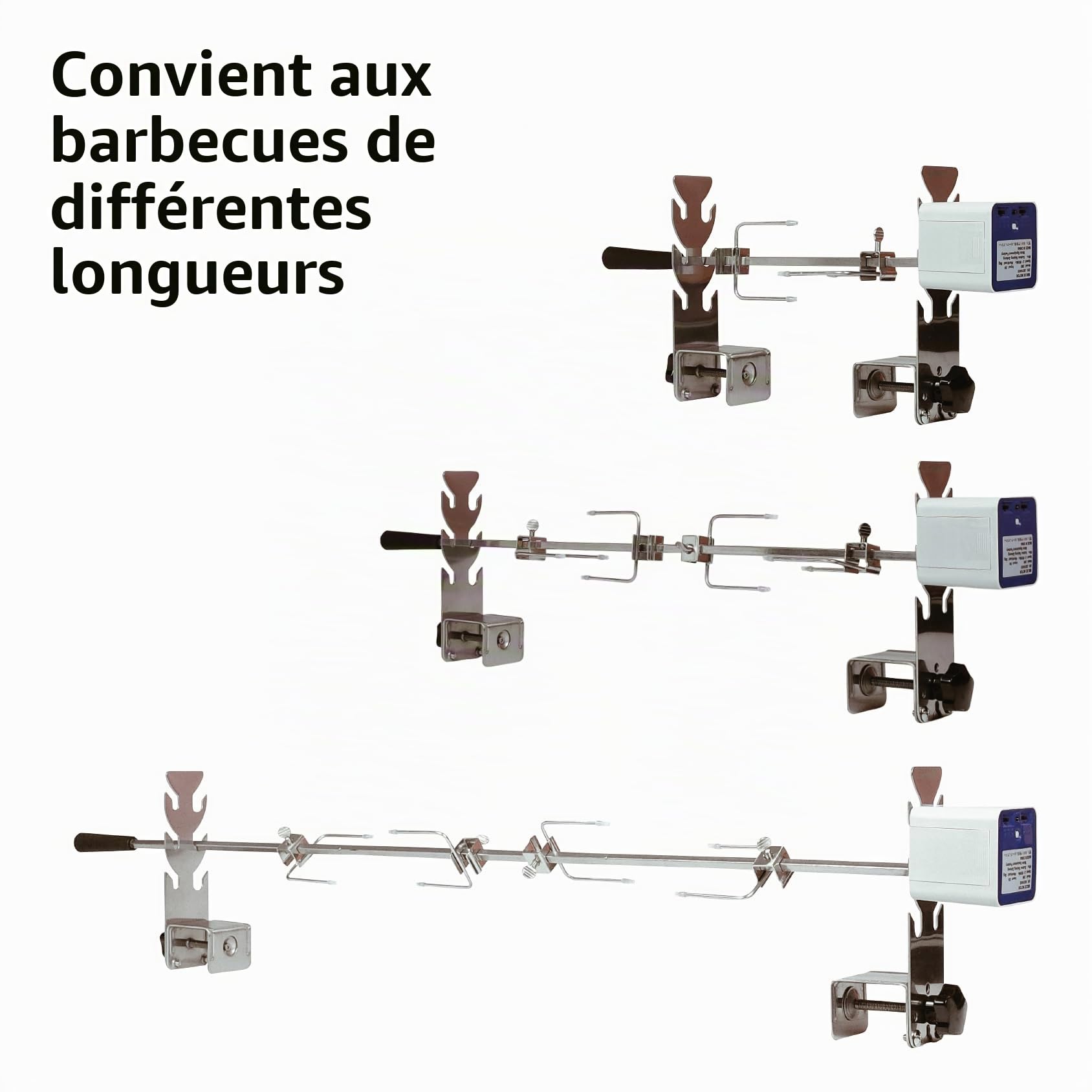 Kit de rôtissoire universel de rechange 5078a - Installation rapide - Portable - Pour camping, barbecue - Trois hauteurs - Longueur réglable - Accessoire de rôtissoire - Fourchette à poulet - Moteur