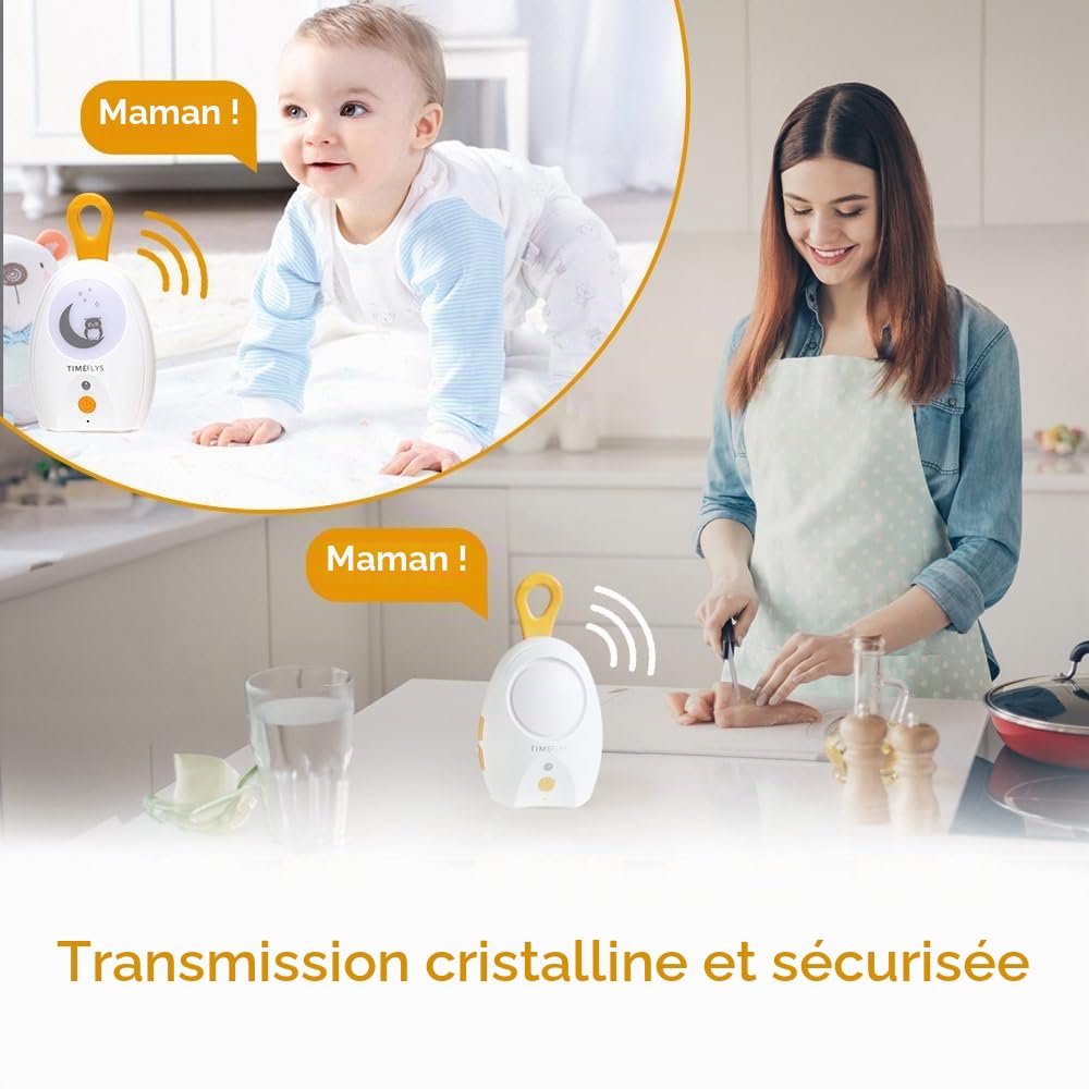 TimeFlys Paladin Moniteur audio pour bébé - Portable - Rechargeable - Extra longue portée jusqu'à 600 m - Veilleuse - Son cristallin - Camping