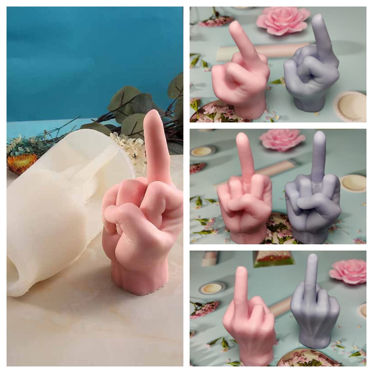 Grande stampo in silicone a forma di mano 3D, stampo per candela gesto da 17 cm, stampo per colata in resina a forma di dito medio 1:1 per fare candele e cuocere a sapone, cera e mousse gelato