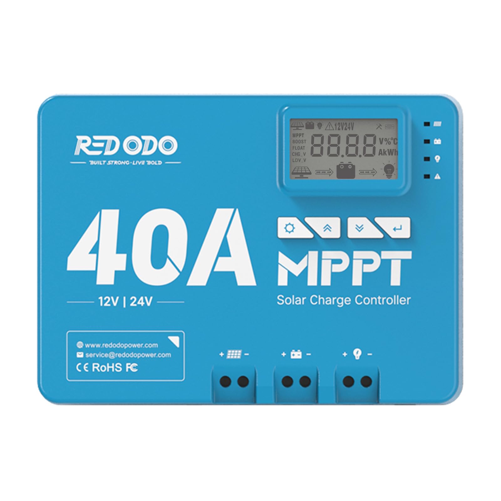 Redodo 40A MPPT 12V/24V Car DC Input Solar Charge Controller con Modulo Bluetooth Incorporato, Parametro Regolabile Display LCD a LED