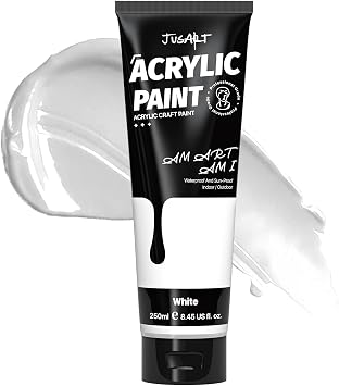 JusArt Acrylic Paint,Titanium White Paint Tubes 250ml /8.45 oz | Rich Pigment Art Craft Paints for Canvas Painting, Wood, Fabric, Stone, Ceramics, Art Supplies for Artists, Adults