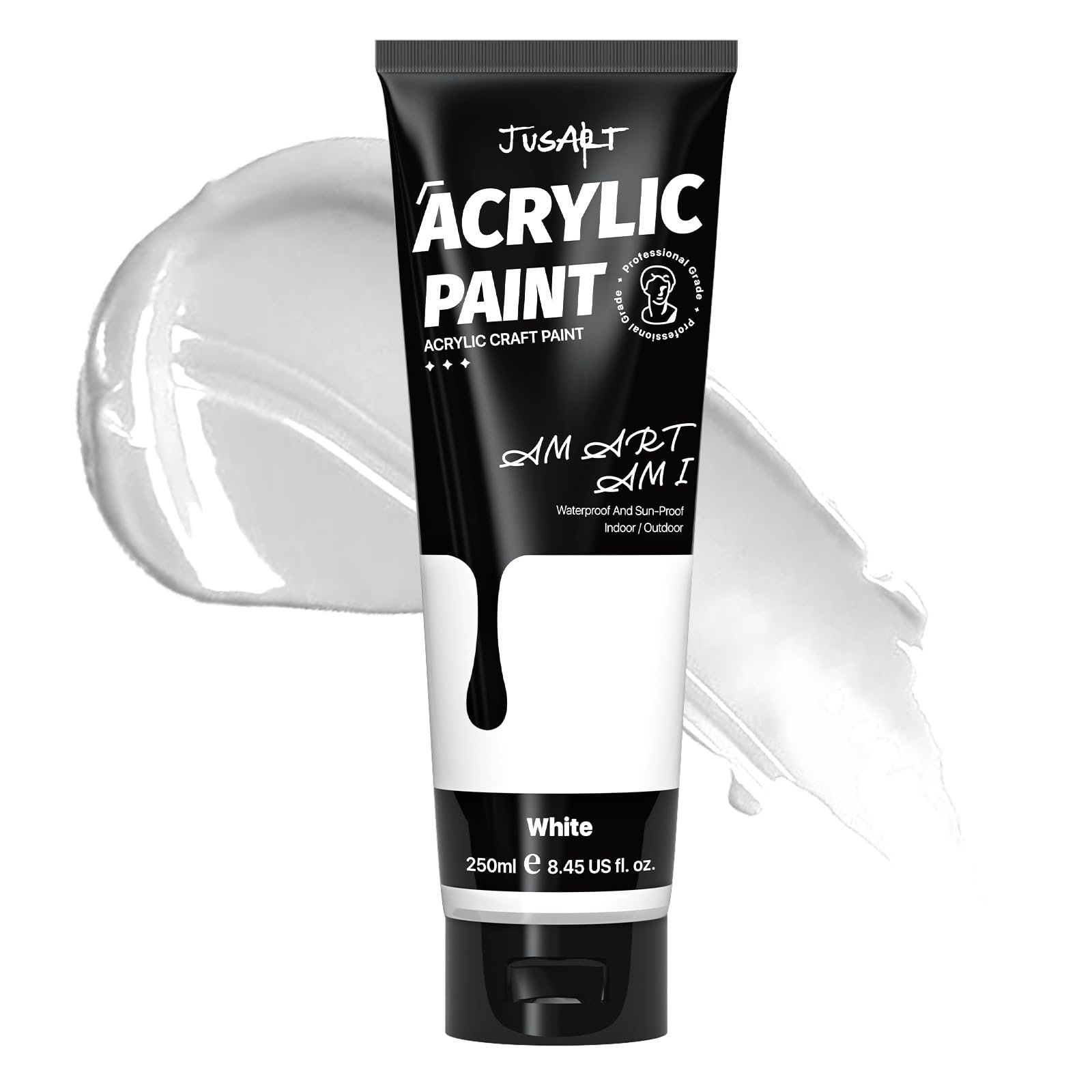 JusArt Acrylic Paint,Titanium White Paint Tubes 250ml,Non-Toxic & Rich Pigment Art Craft Paints for Canvas Painting, Wood,Fabric,Stone,Ceramics, Art Supplies for Artists, Adults