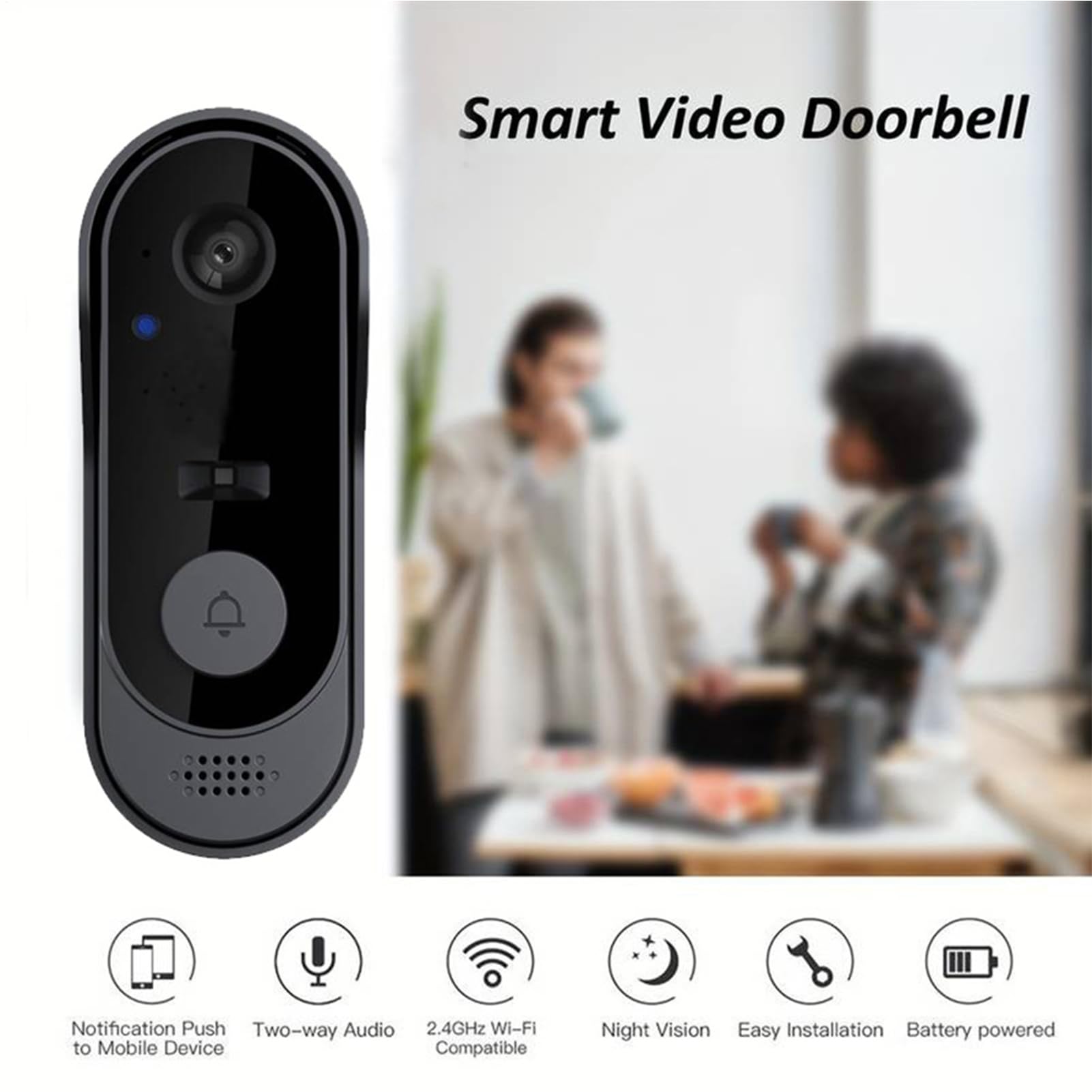 Videocitofono Wireless Rilevamento Movimento Audio Bidirezionale | Campanello Video Wireless Avvisi Visitatori Notturni Per Sicurezza Domotica Porta D'Ingresso Intern