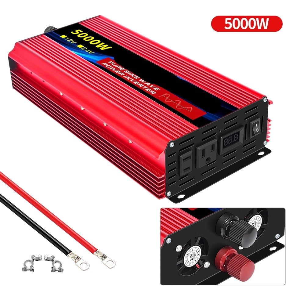 Przetwornica napięcia, Falownik sinusoidalny DC12V/24V na AC 60 Hz 1600 W 2500 W 3500 W 4500 W 5000 W 6000 W 7000 W 8000 W Konwerter mocy Do samochodu, kempingu, podróży(5000W 12V)