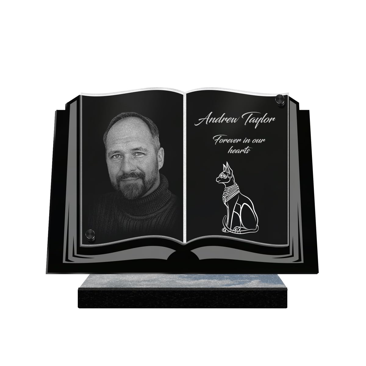 ETERNEL - Personalized Funeral Plaque Book Bastet Customizable Photo and Text, laser-engraved funeral plaque for tribute, cemetery plaque, mortuary, funeral, obsequies