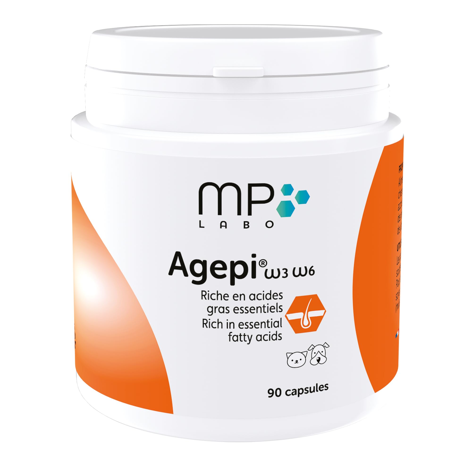 MP Labo Agepi® Omega 3 Omega 6 - 90 Capsules pour Chien et Chat - Riche en Acides Gras Essentiels et Vitamines A et E