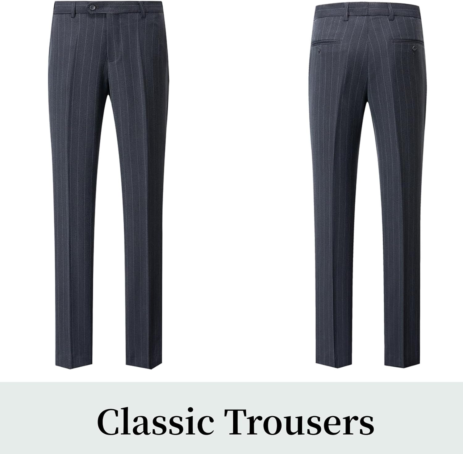 Mens Pin Stripe Suit 3 Piece Classic Business Suits for Wedding Prom Tuxedo Jacket Vest Pants Two Button - Image 4