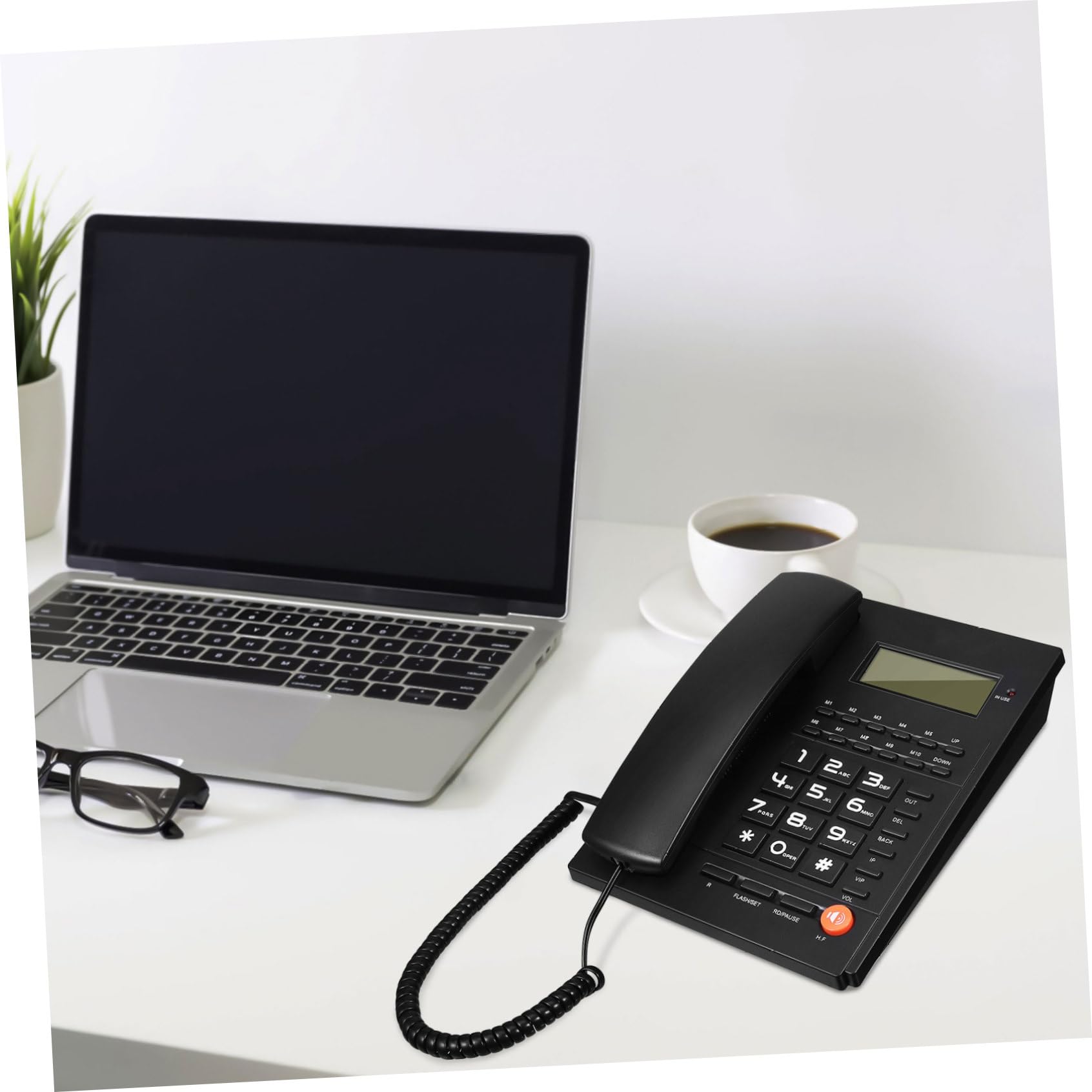 Happyyami Telefono Scrivania per Ufficio e Anziani con ID Chiamante Selezionabili e Volume Design Ergonomico e Confortevoli per Casa e Hotel