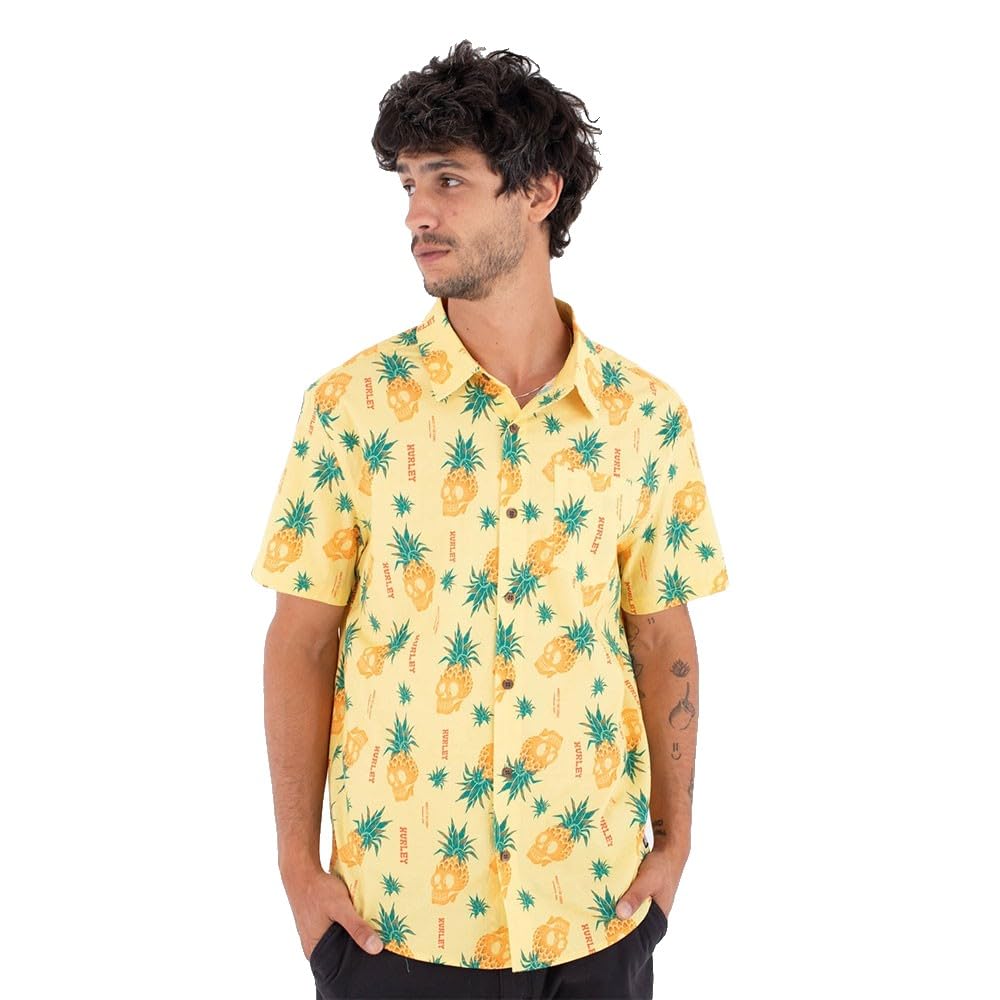 Hurley Mens Short-Sleeved Printing Press Pineapple T-Shirt, Yellow, L EU