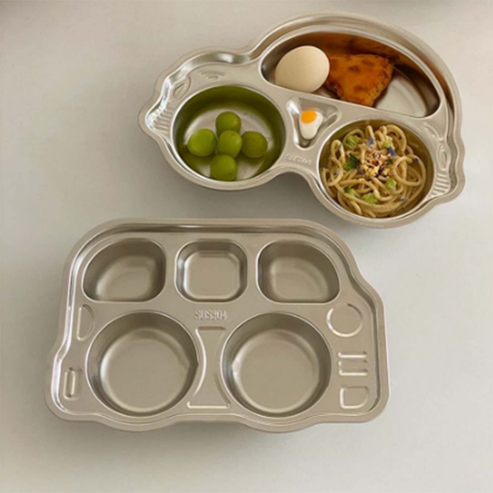 Stainless Steel Cartoon Divided Platter Fun Shape Drop Proof Dinner Tray for Kindergarten, Food Grade Plate for Kids Home Picnics Camping (Car) — view 6