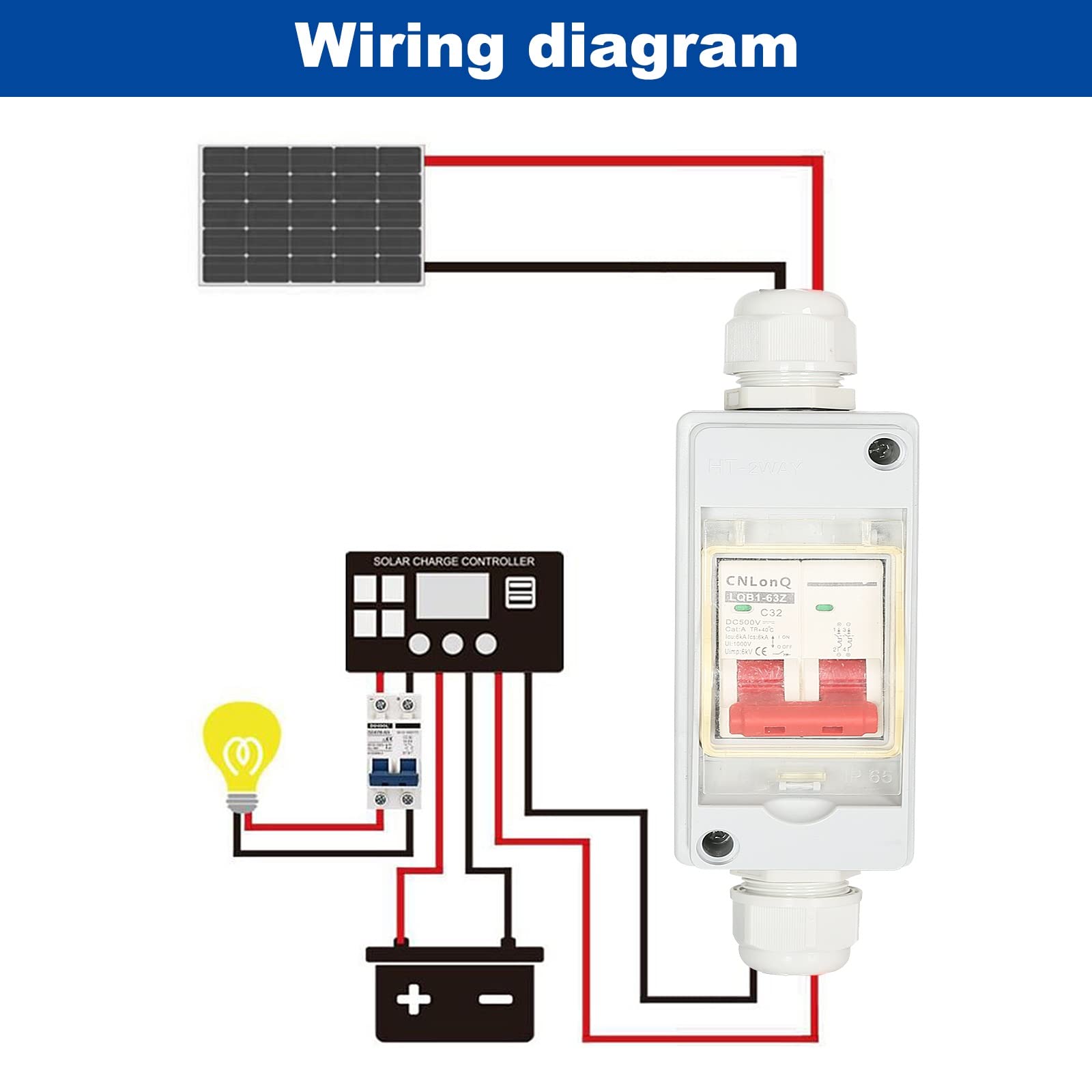 BuyWeek Interruptor de Separación Disyuntor DC Impermeable IP65 Solar Power Isolation Switch and Circuit Breaker 500V 32A Scatola Combinata Fotovoltaica para Sistemas Solares Interiores y Exteriores