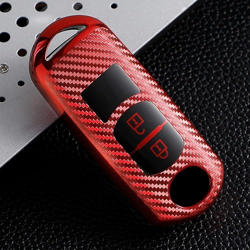 Miniatura 9 de HIBEYO Funda de llavero de coche con textura de fibra de carbono TPU con llavero para Mazda 2, 3, 5, 6, 8, Axela CX3, CX5, CX7, CX9, RX8, MX5, funda