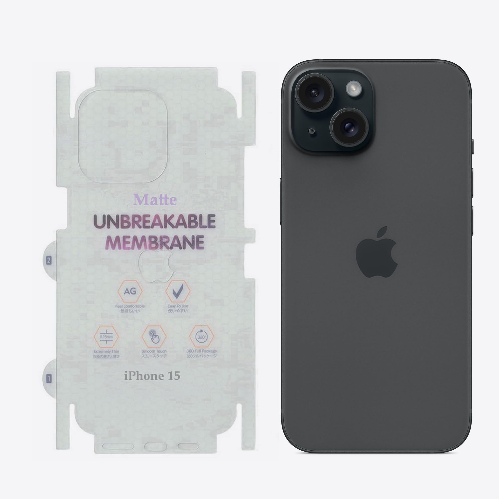 MobileZon Matte Transparent Unbreakable Membrane Back Sides Protector TPU Film Screen Guard Skin Protection for iPhone 15 (B0CJC537Q2) Amazon Price History, Amazon Price Tracker