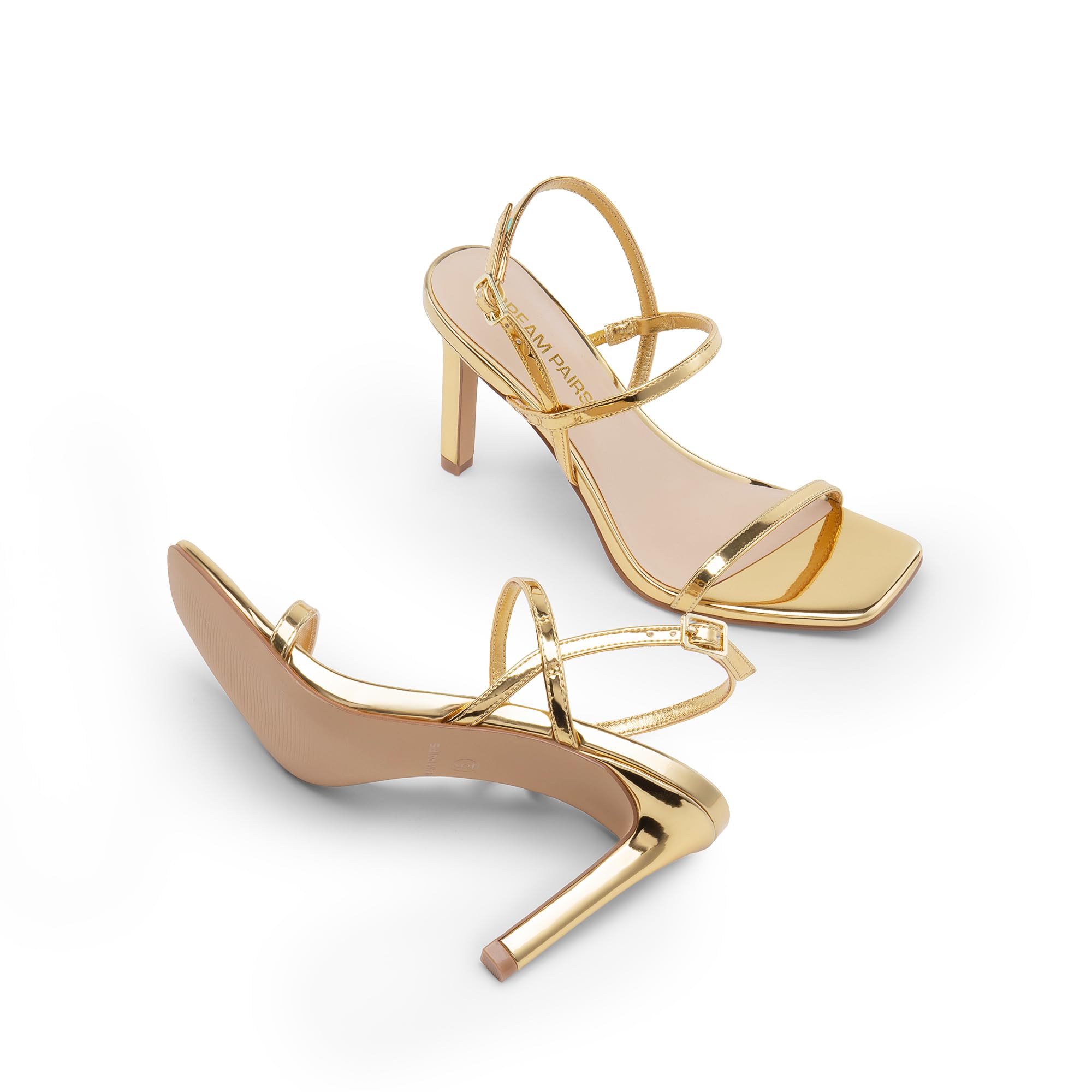 DREAM PAIRS Zapatos de tacón alto para mujer, puntera cuadrada abierta, correa al tobillo, sexy, cómodos, con tiras, para boda, novia, sandalias de tacón