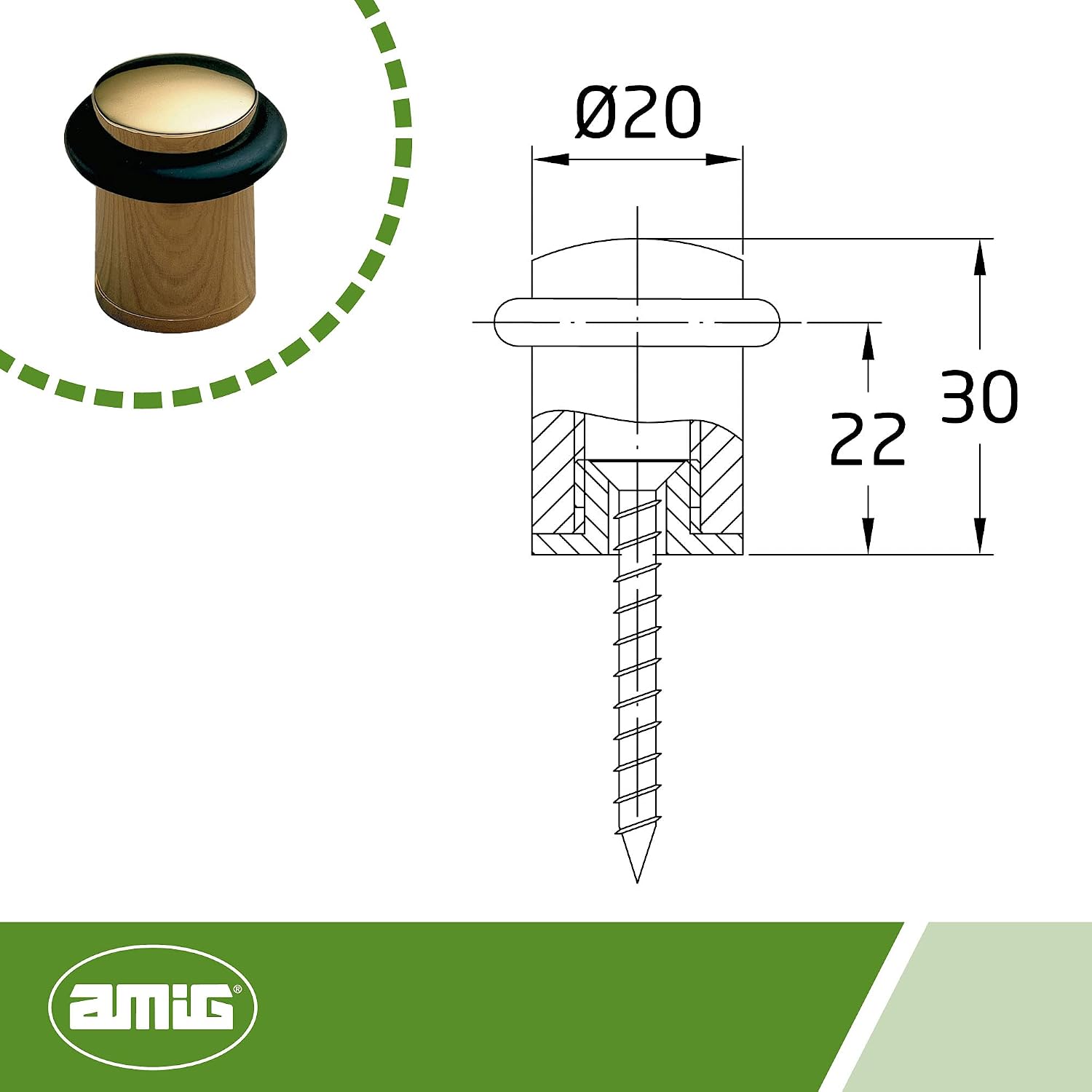 Amig - Decorative door stop | Non-slip rubber protects walls | Suitable for all floors: tiles, parquet | Easy assembly | Corrosion-resistant material, gold, rubber