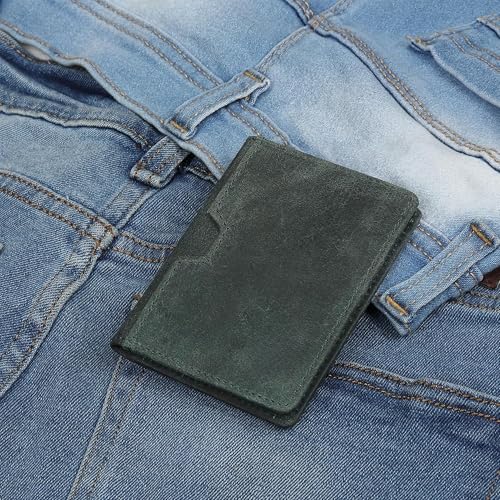 Image of Contacts Genuine Leather Slim Card Wallet for Men | RFID Blocking Minimalist Front Pocket Wallet | Compact Bifold Card Holder with Cash Slot (Seattle Green)