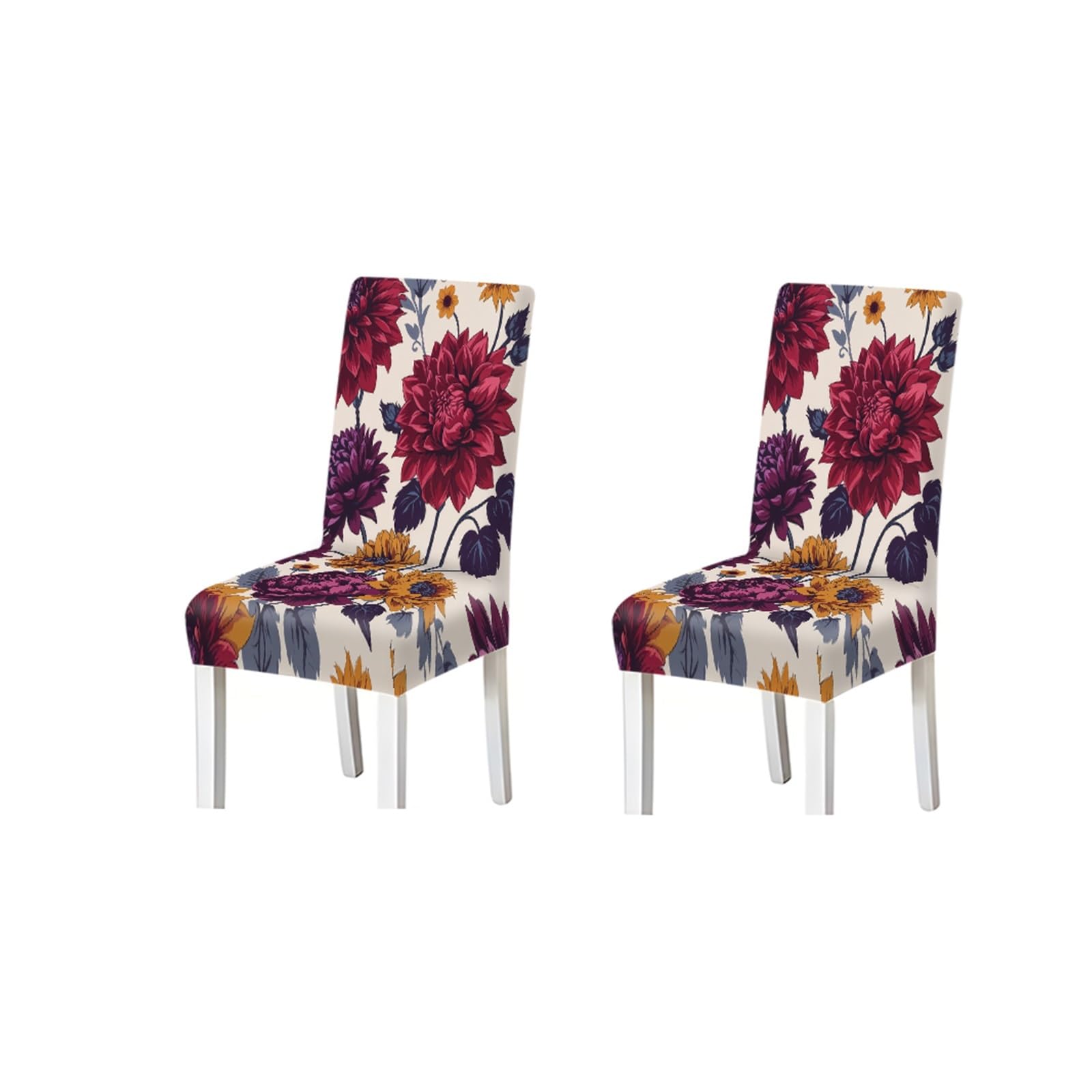 BOSUYBN Vibrant Dahlia Sunflower Floral Print Stretch Dining Chair Covers, For Home Kitchen Dining Room Party, 2/4/6 PCS Furniture Protectors for Home Dining Room(2PCS Chair cover)