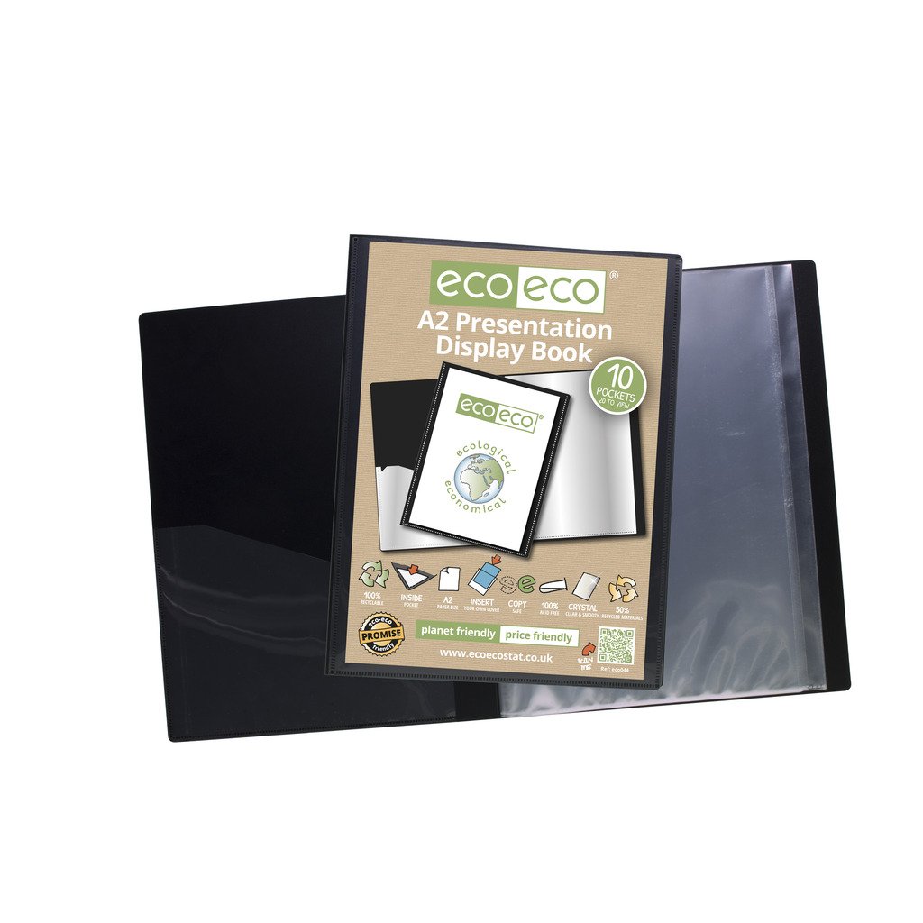 eco-eco A2 50% Recycled 10 Pocket Black Folder Presentation Display Book