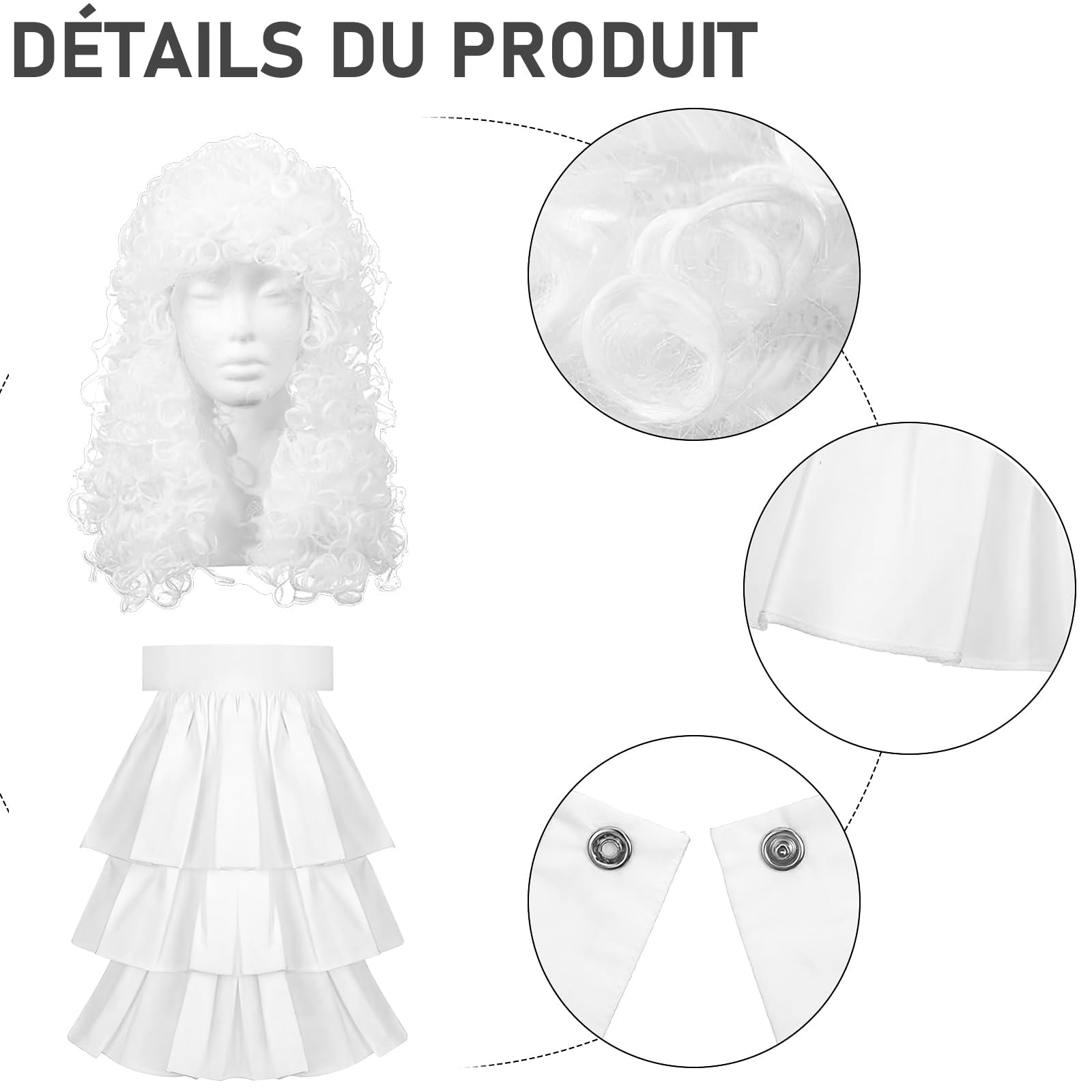 Costume de Juge Adulte 5 Pièces, Robe Noire, Perruque Blanche et Marteau