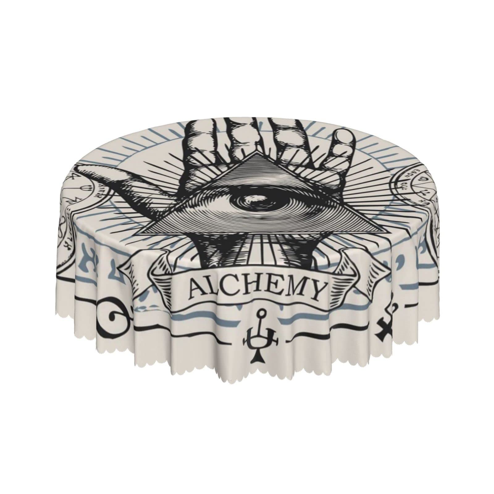 Lsjuee All Seeing Eye Occult Beige Round Tablecloth 60 Inch Printed Washable Tablecloth for Dining Party Holiday Fall Home Decorative