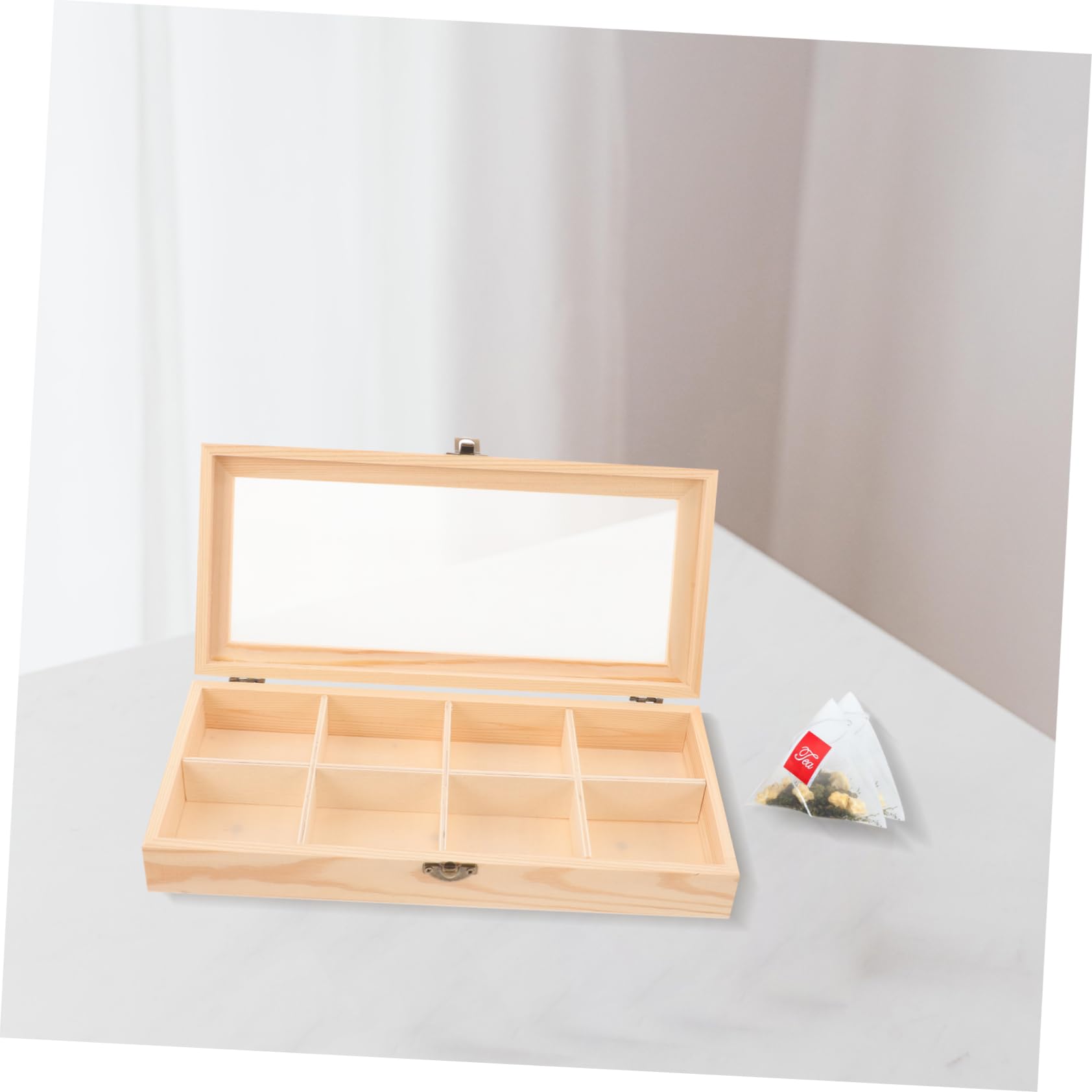 COLLBATH Scatola la Conservazione delle Bustine di Tè in Legno 8 Scomparti e Finestra in, Porta Bustine di Tè e Scatola da Snack Multiuso per Casa, Ufficio e Picnic (29x13x5 Cm
