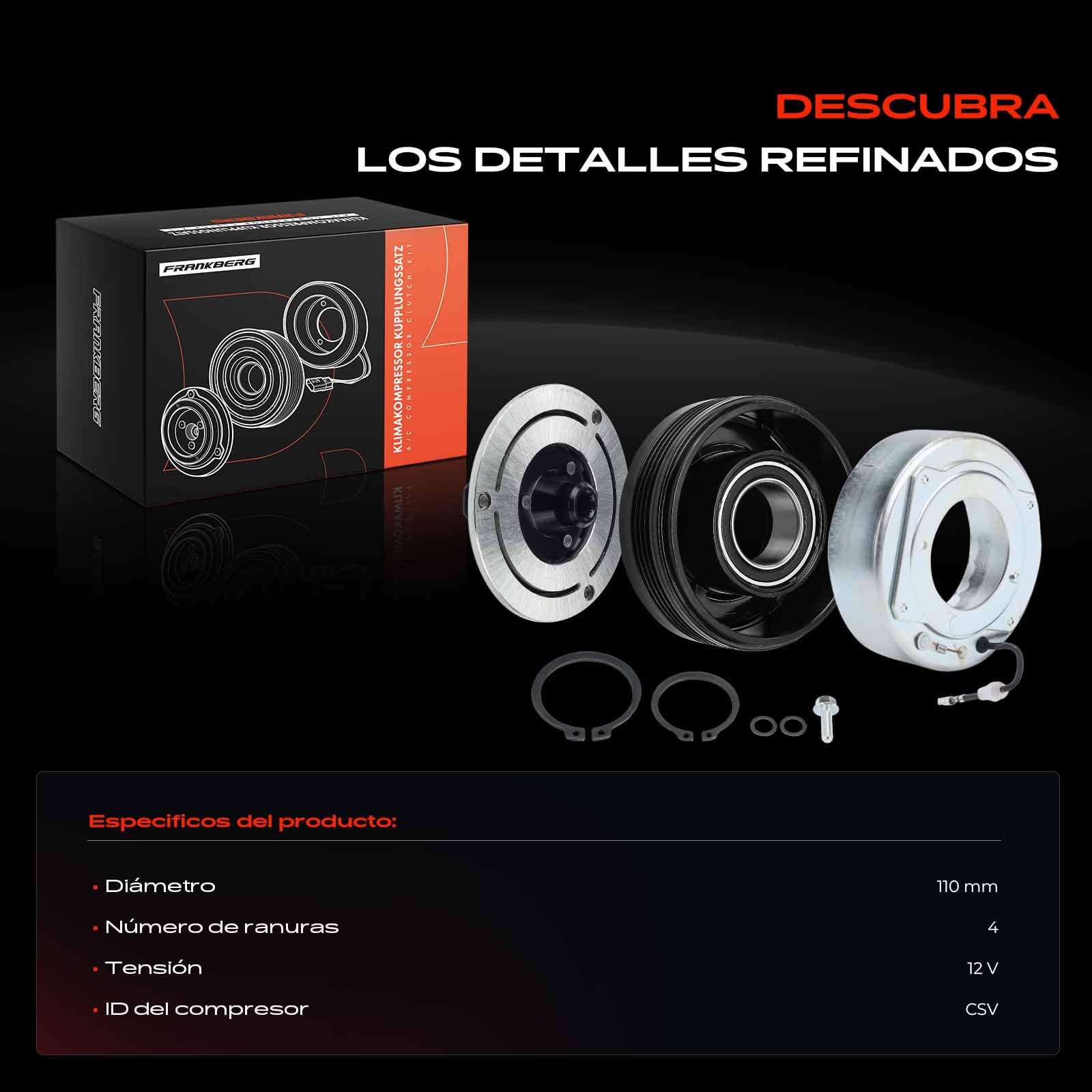 Frankberg Compresor Magnético AC Acoplamiento magnético Compatible con Serie 3 Touring E46 2.0L Serie 3 cabrio E46 2.2L Serie 3 E46 2.2L Serie 3 cabrio E46 3.0L Serie 3 Touring E46 2.2L 64526918000