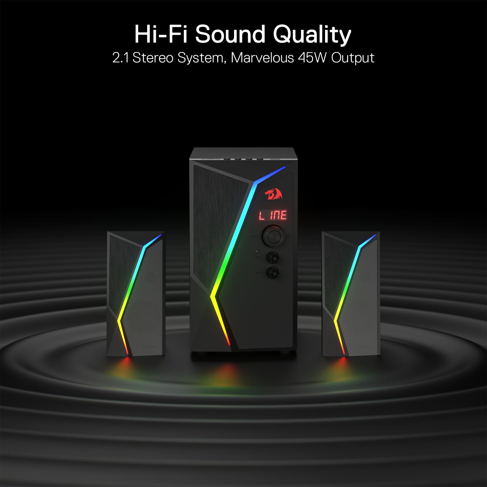 Redragon GS520-PRO Haut-parleur de jeu 2.1 canaux Dynamic RGB w/EQ Mode BT/FM/USB/SD/AUX Noir