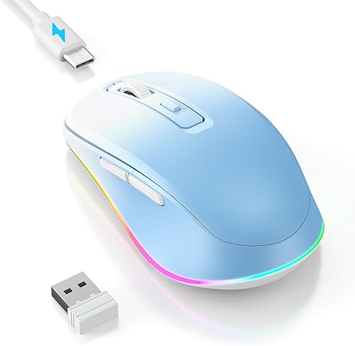 Miniatura 23 de PEIOUS Ratón inalámbrico Jiggler – Ratones inalámbricos LED con Jiggler Mover de ratón integrado, ratón móvil recargable para computadora con