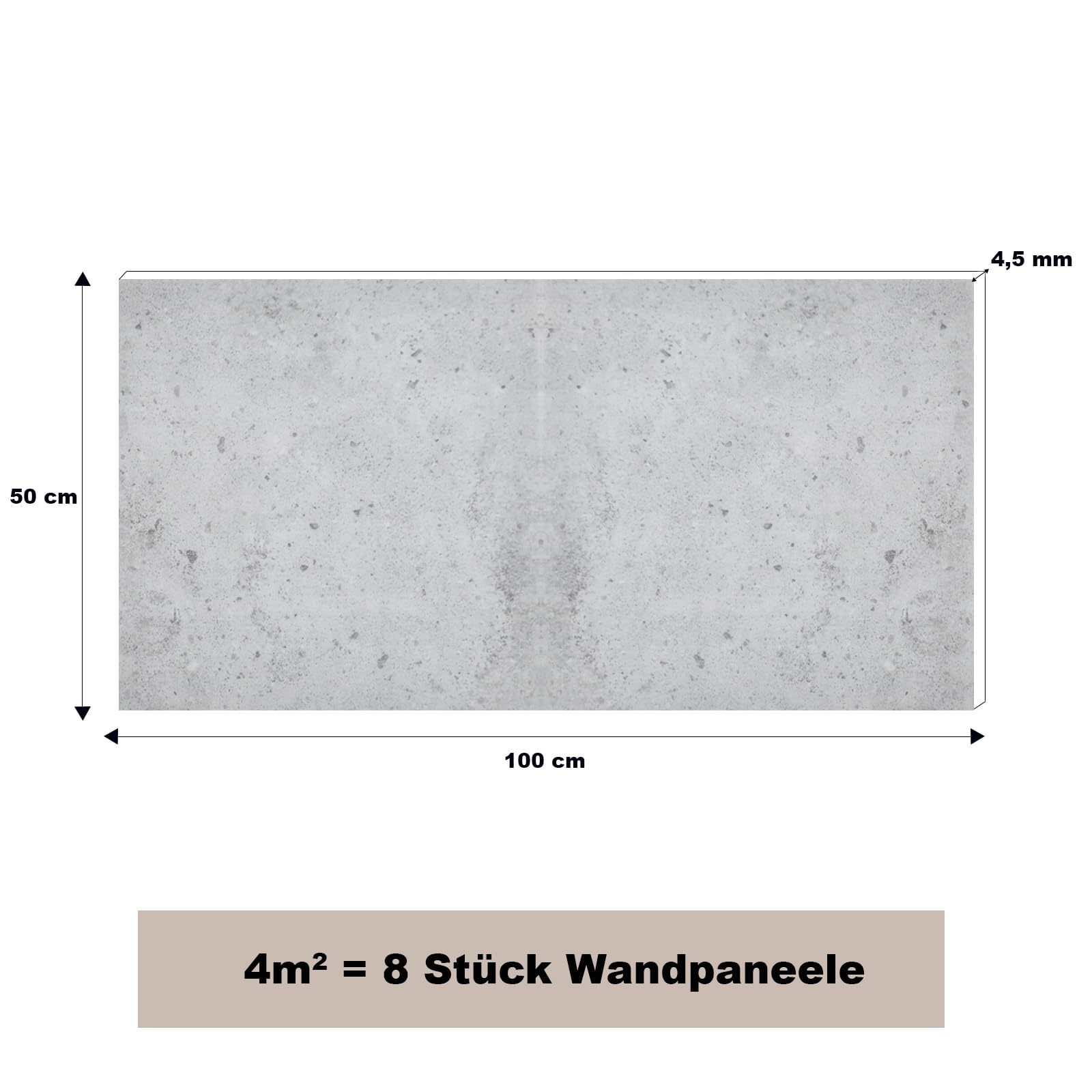 MDEKOR Paneles de pared de hormigón 50 x 100 cm | XPS 3D revestimiento de pared en aspecto de hormigón | 8 unidades = 4 m² Gray Light | paneles de 4,5 mm de grosor | placas decorativas de poliestireno