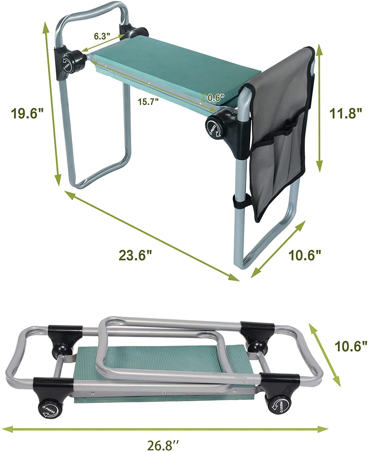 Banc Jardinage 2 En 1 Avec Repose-genoux - Pliable Poches Outils - Mousse EVA - YPRNM