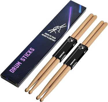 Drum Sticks 5A 2 Pairs, Premium Hickory Wood Drumsticks,Drum Sticks for Electric Drums, for Kids, Beginners and Adults, with Beautiful Pack