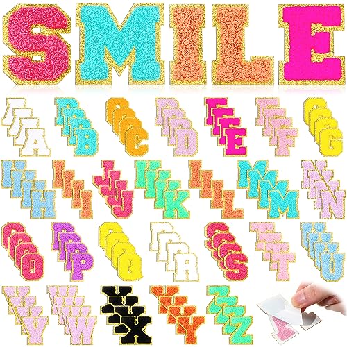 Jutom 104 Pcs Self Adhesive Chenille Letter Patches Letter Patches Chenille Stick on Embroidered Patch for Clothing Jackets Backpacks Hats(Classic,Multicolor)