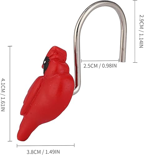 Miniatura 3 de Two Fish Home Fashions - Anillos de cortina de ducha para el día de San Valentín, diseño de pájaros cardenales rojos, pájaros cardenales rojos,