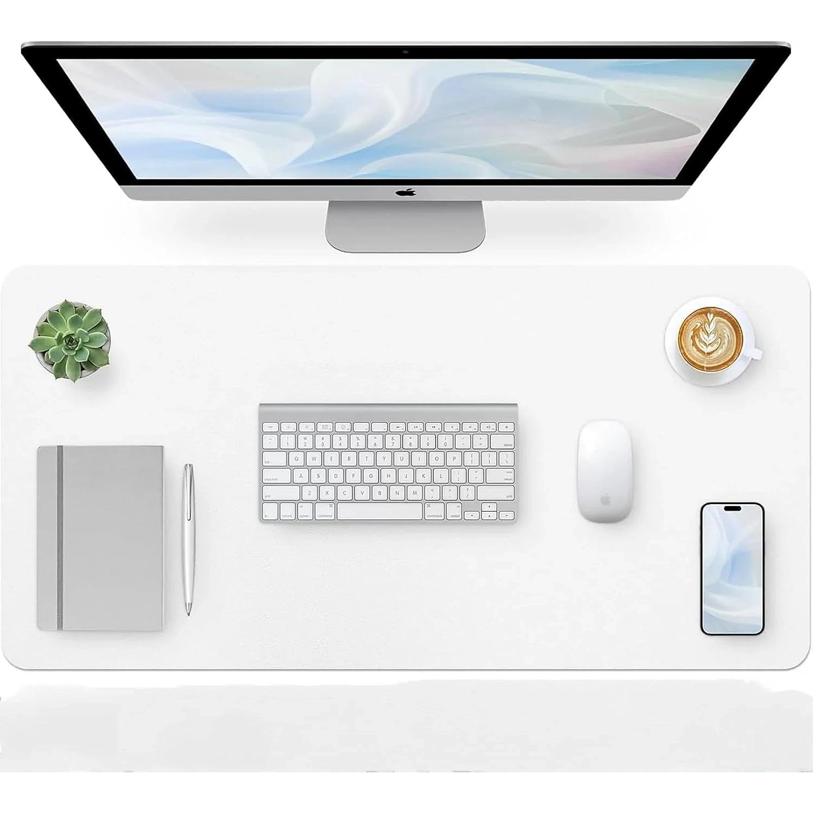Leather Desk Pad, Large Mouse Pad, Non-Slip Desk Mat, Leather Desk Blotter, Computer Desk Pad, Waterproof Keyboard Pad For Home Office And Decor - White (120 * 60cm)