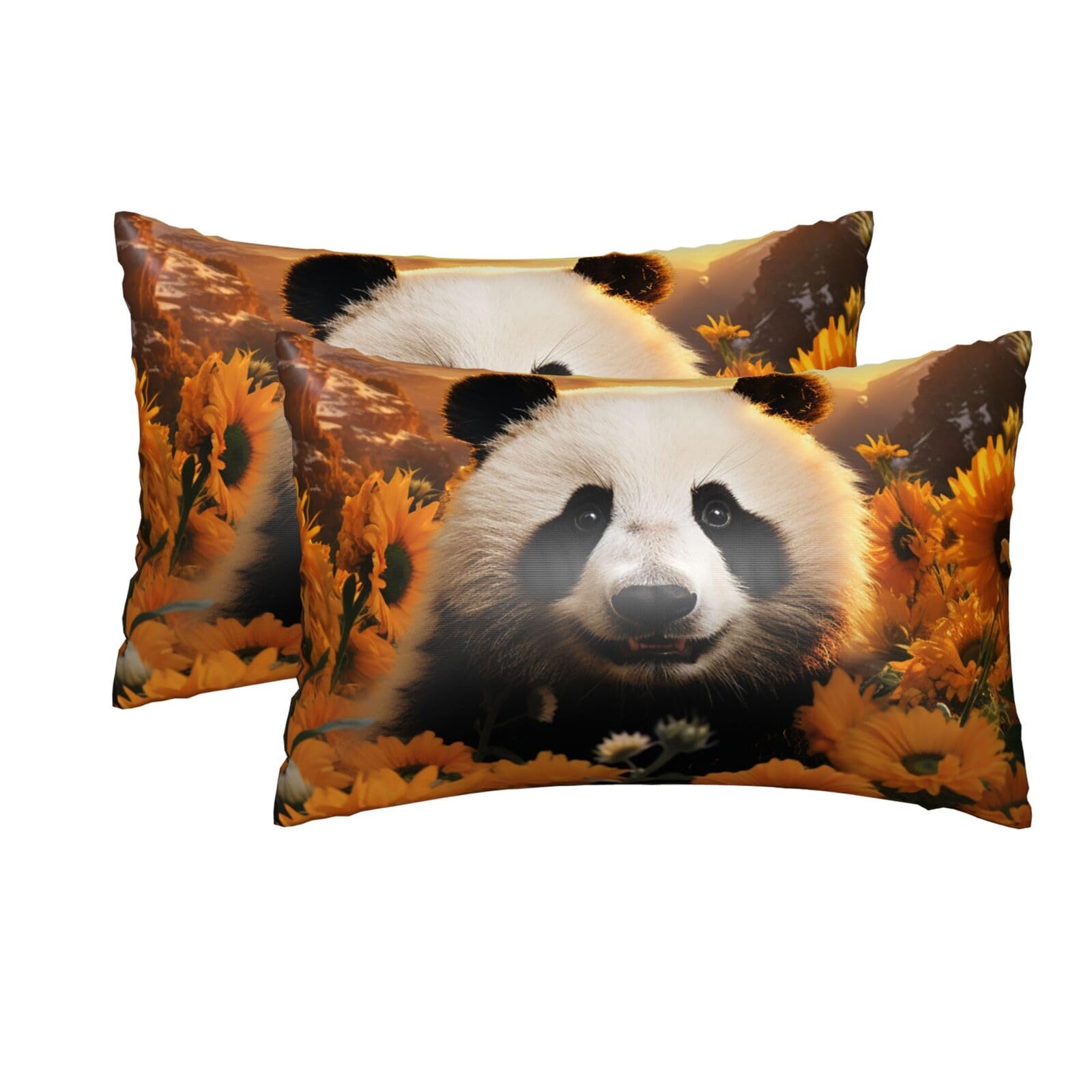 2 Pack Queen Silk Pillow Cases with Hidden Zipper, Luxury Soft Satin Pillow Covers for Hair and Skin, Panda and Sunflower Pillowcases 20"x30" Bed Pillow Protectors Cover for Sleeping Gifts