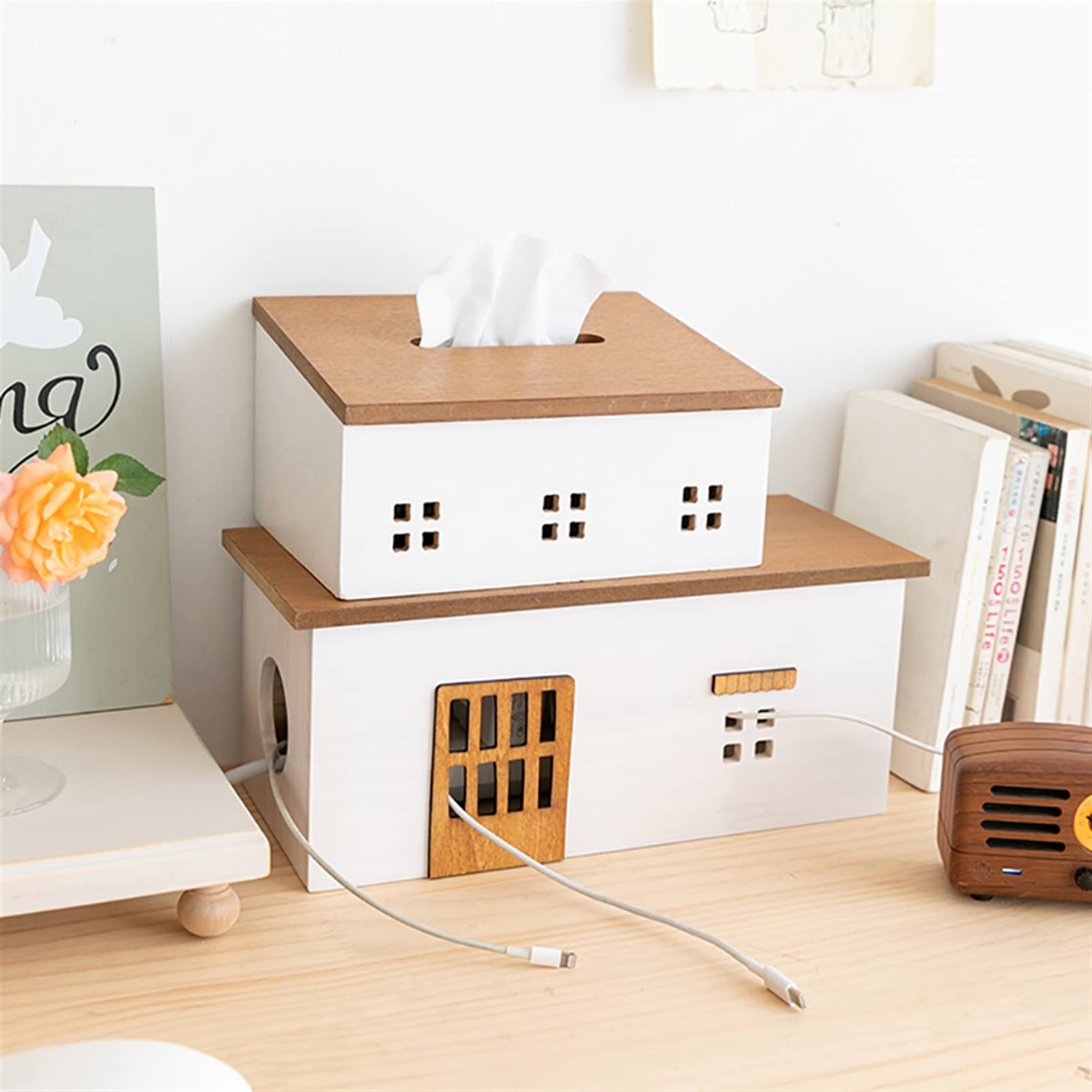 Kabelmanagement-Box Kabelaufbewahrungsbox Versteckter Kabelschutz aus Holz Kreative TV-Computerkabel und Steckdosenleiste Aufbewahrungsbox Home Office Line-Management-Kabelbox Kabelaufbewahrungsbox