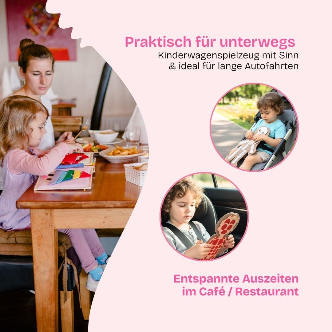 Jolly Designs Travel Buddy „Mein Körper – Junge“ – Interaktives Lernspielzeug zum menschlichen Körper – Montessori Spielzeug aus Filz – Fördert Feinmotorik & Körperwissen – Ideal für unterwegs
