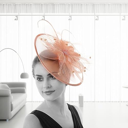 Miniatura 3 de Tocado hecho a mano para mujer, tocado de Kentucky para fiesta de té de los años 20, sombrero de pastillero, tocado de plumas